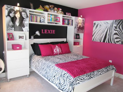 Pink and black bedroom ideas - zebra bedroom theme.