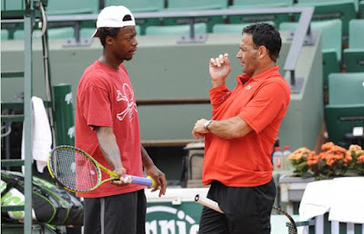 Black Tennis Pro's Gael Monfils and Roger Rasheed Practice