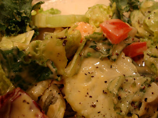 Close up of salad with Creamy Tahini Vegan"Cesar" Dressing