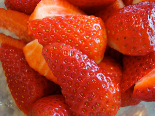 Close up of sliced strawberries