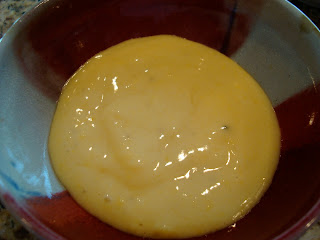 Close up of one bowl of Mango Banana Vanilla Softserve