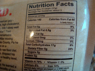 Nutritional Facts on back of bag of Brad's Raw Chips