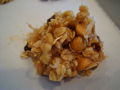 Overhead of one Vegan Maple Nut Chocolate Oat Clusters