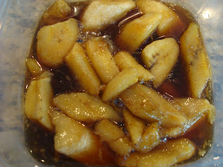 Vegan Bananas Foster in clear container