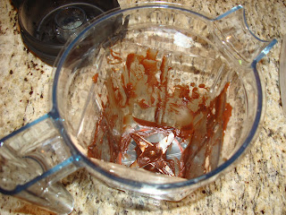 Empty blender showing some of the batter left from ingredients for recipe