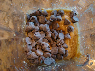 Chocolate chips added to blended mix