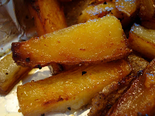 Roasted White Potato Wedges on foil lined pan