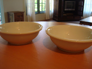 Two white bowls on table