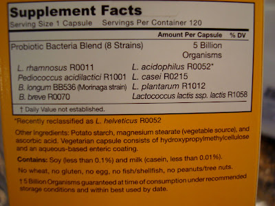 Supplement Facts on back of box of probiotics