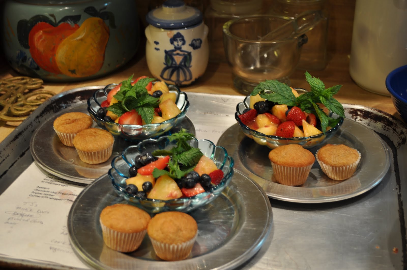 Kate's Kitchen Fruit Salad with Hurricane Dressing and Ginger Muffins