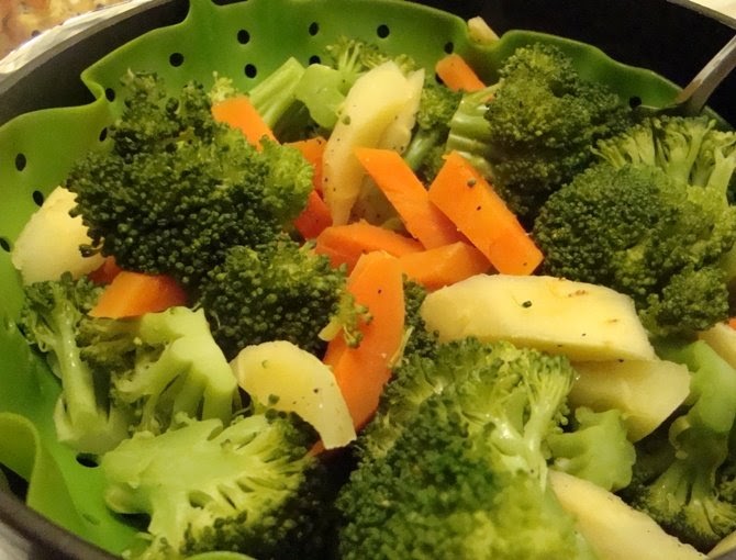 Don't Need no Stinkin' Wheat Steamed Broccoli with Carrots and Parsnips