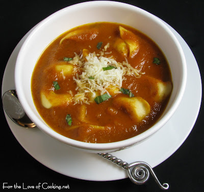 Roasted Tomato and Basil Soup with Pesto Tortelloni