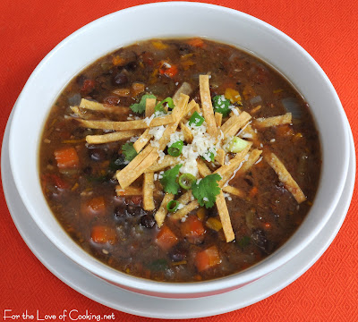 Black Bean and Roasted Anaheim Chile and Bell Pepper Soup