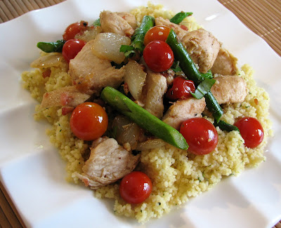Chicken, Pancetta and Asparagus over Couscous