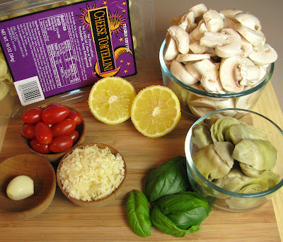 Chicken, Mushrooms and Artichoke Hearts with Cheese Tortellini in a Light Lemon Butter Sauce