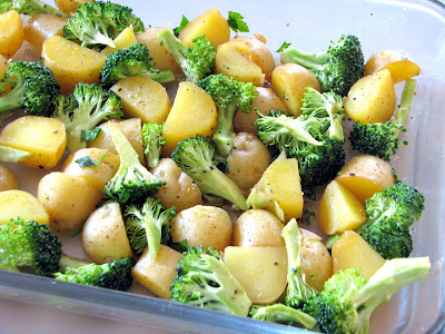 Roasted Baby Potatoes and Broccoli with Soy Sauce, Butter and Parsley