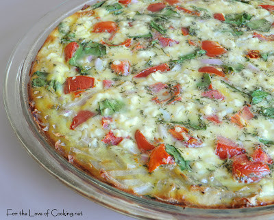 Tomato, Spinach, and Dill Quiche with a Shredded Potato Crust