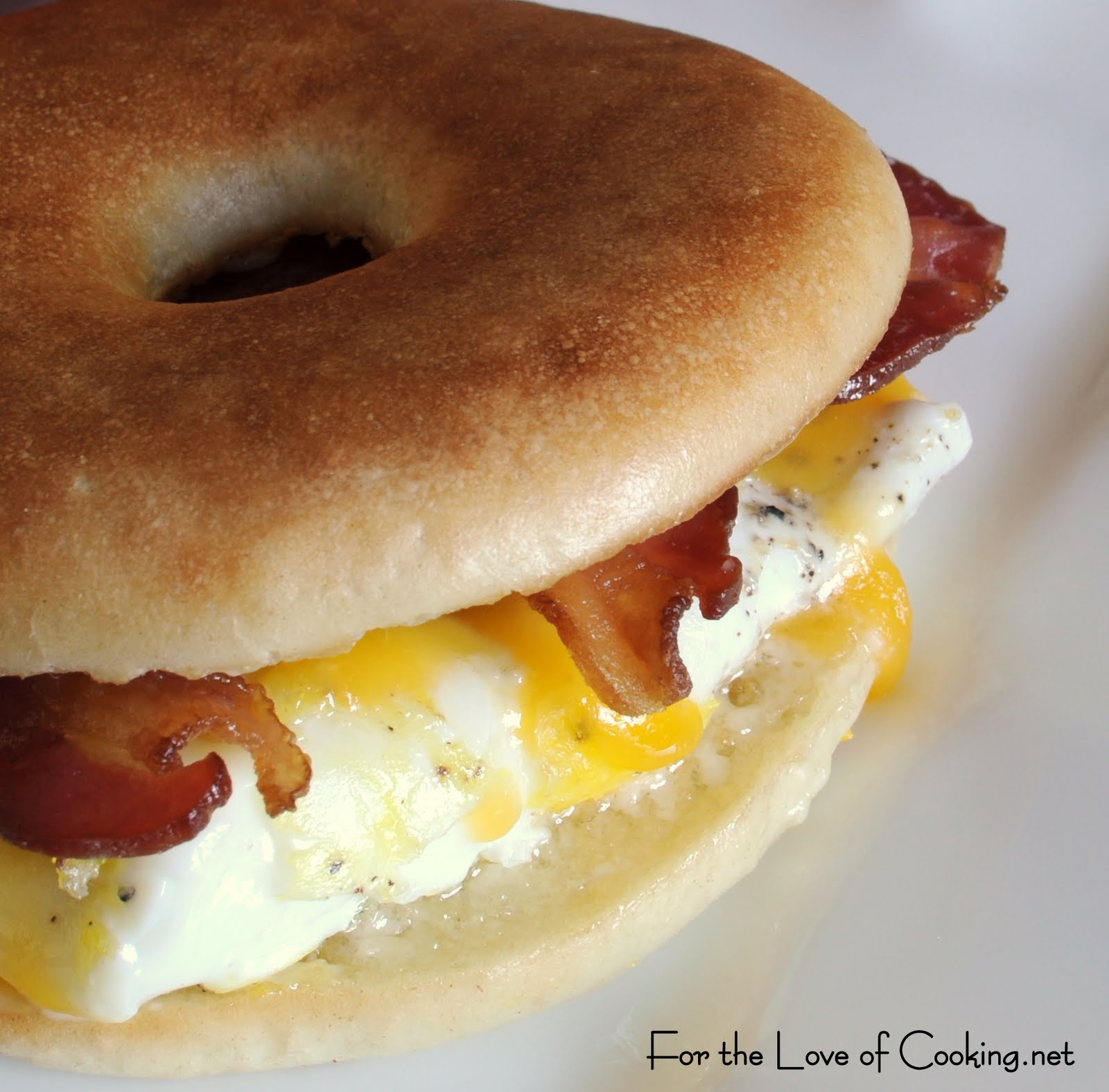 Bacon, Egg, Sharp Cheddar Bagel Sandwich For the Love of Cooking