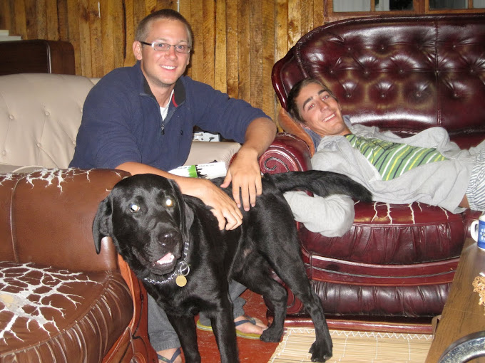 Don and I with Jenga, the backpacker's dog