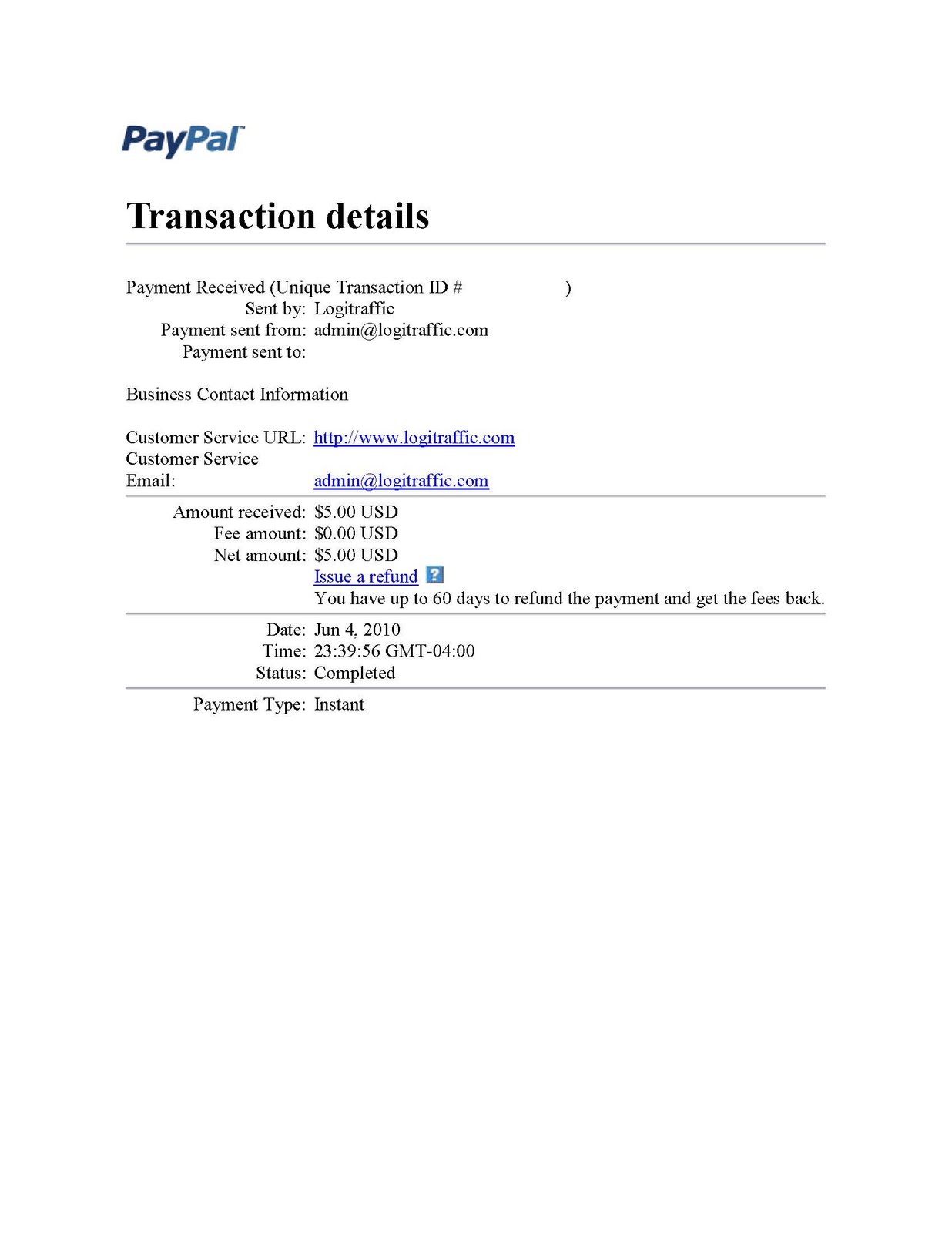 Payment from LOGI PTC June 4,2010