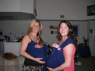 Jonas in linen ring sling; our friend Staci with Devin in identical sling