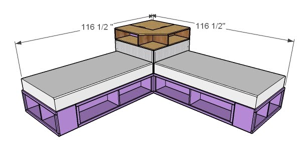 l shaped twin beds with corner unit