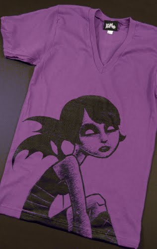 batwings, 2009 artist, 2009 tshirt, 2009 tshirt art, purple vneck
