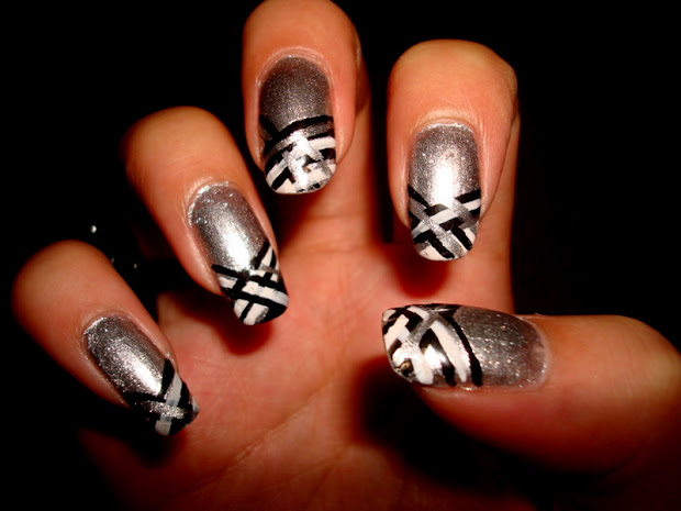 crystals nail design silver