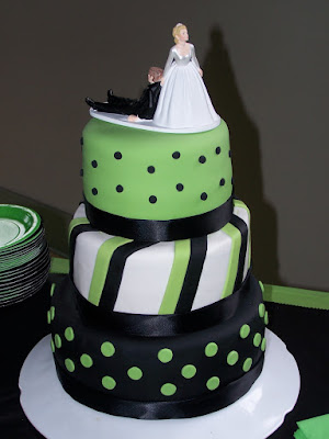 We were asked to make a cake for a lime green and black themed wedding.