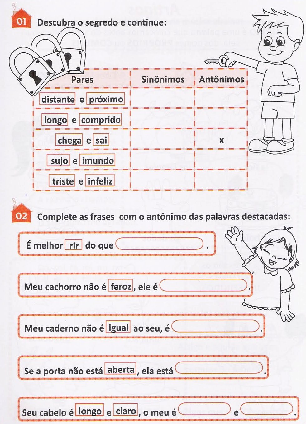 Atividades de Sinônimos e Antônimos para 2º ano (com respostas