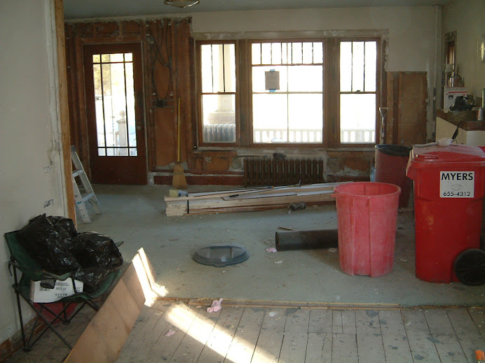 view into future kitchen and living room