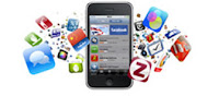 image of a iphone surrounded by app icons