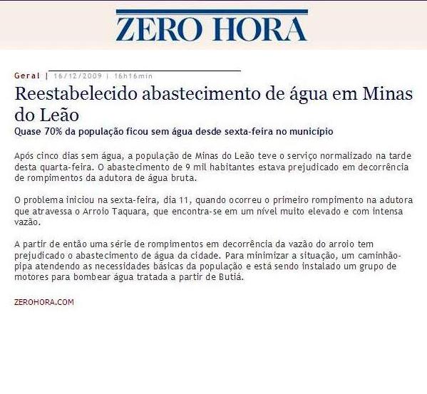 Reportagem de Zero Hora em 16/12/2009