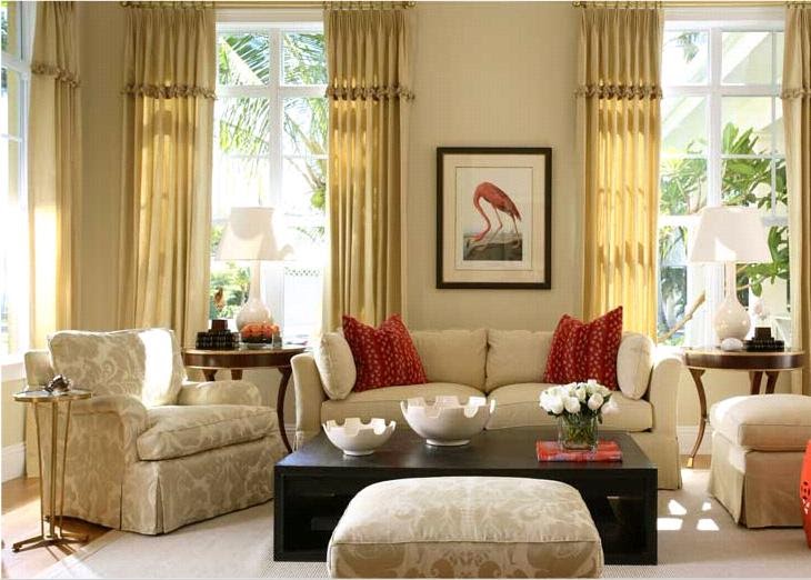 beige living room red accents