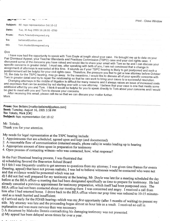 August 2005 email from OEA advocacy director Mark Toledo