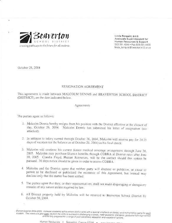 October 2004 secrecy agreement in forced resignation of Malcolm Dennis