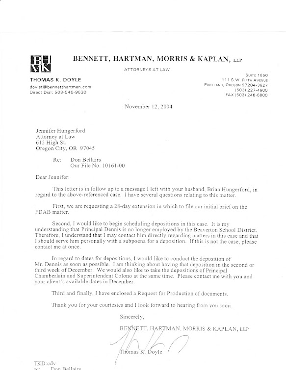 November 2004 letter from Doyle to Jennifer Hungerford