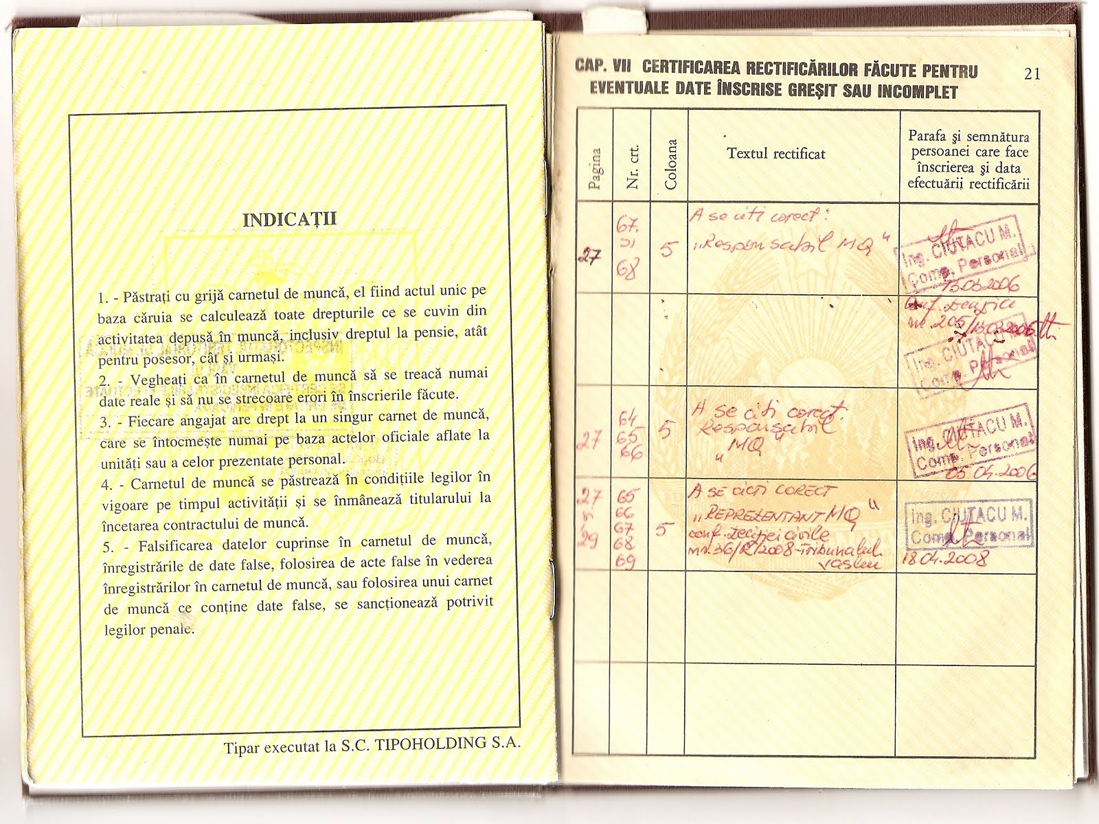 carnet de munca