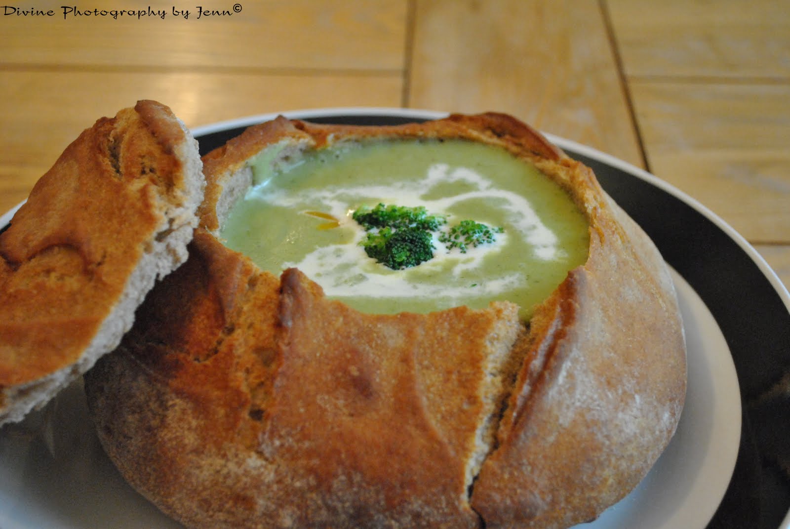 Divine Photography by Jenn Broccoli Cheddar Soup in Sourdough Bread Bowl