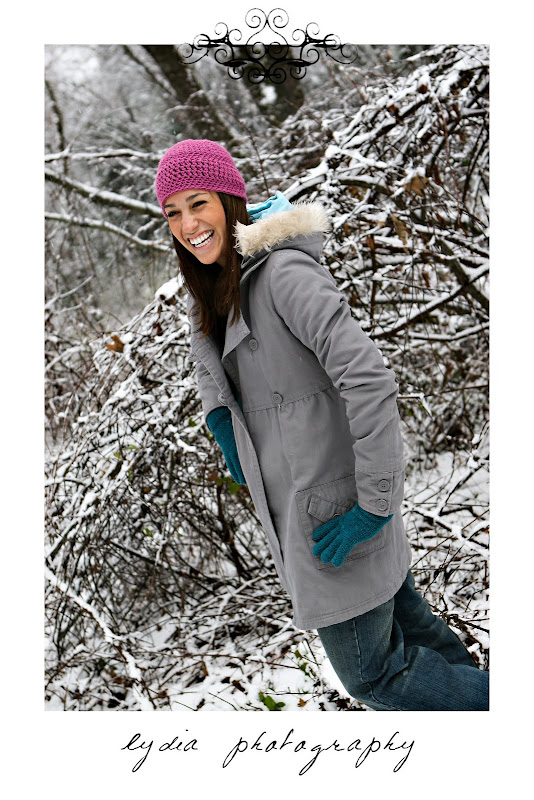 Girl laughing at snow lifestyle fashion portraits in Grass Valley, California