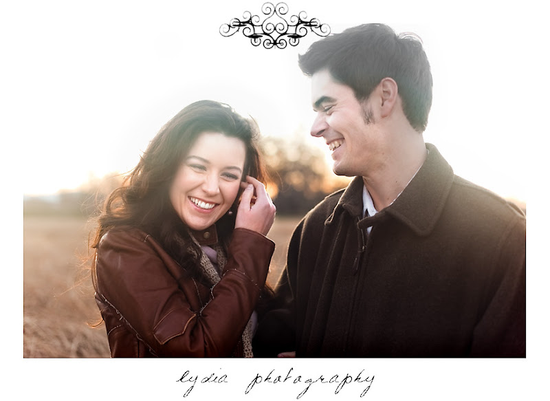 Alicia and Chris' engagement portraits in a field in Cottonwood California