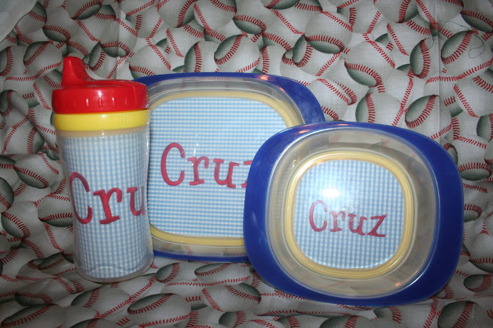 custom plate, bowl, cup set  $30 for set or $12 each  additional inserts available