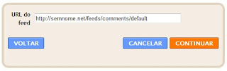 Adicionando a url do seu feed de Comentários