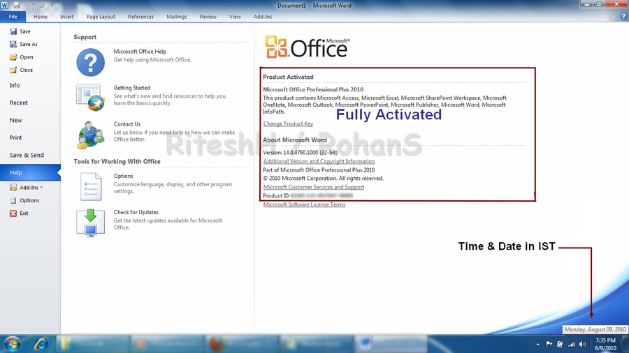 Microsoft Office 2010 vollständig aktiviert