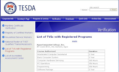 Tesda Programs Courses