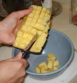 Cut close to skin to release chunks into bowl.