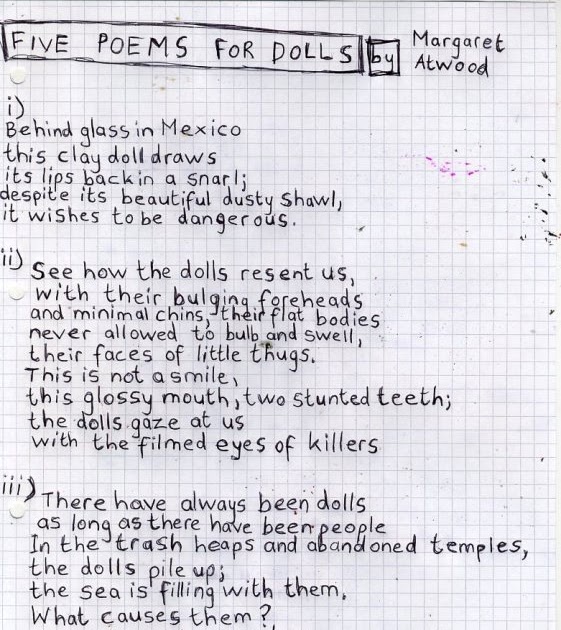 Living in Drawings 'five poems for dolls' by Margaret Atwood
