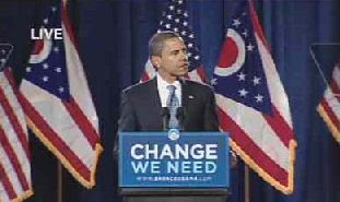Obama in front of Ohio State Flags