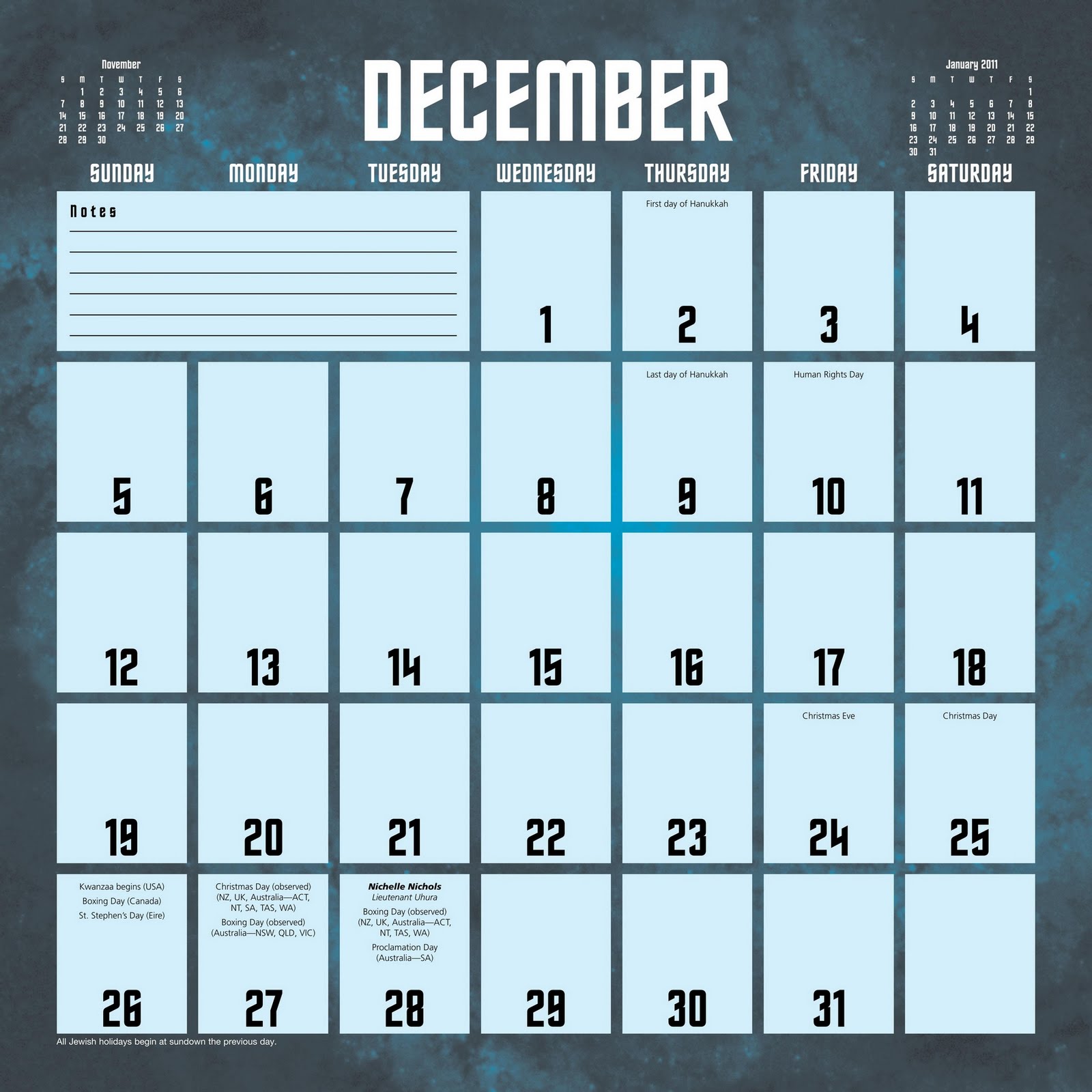 Download colorful December 2010 calendar free for PC Desktop