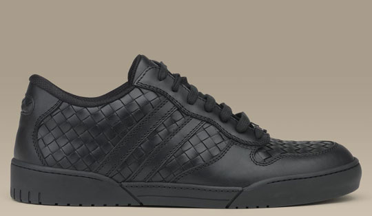 black leather sneakers. woven leather sneakers